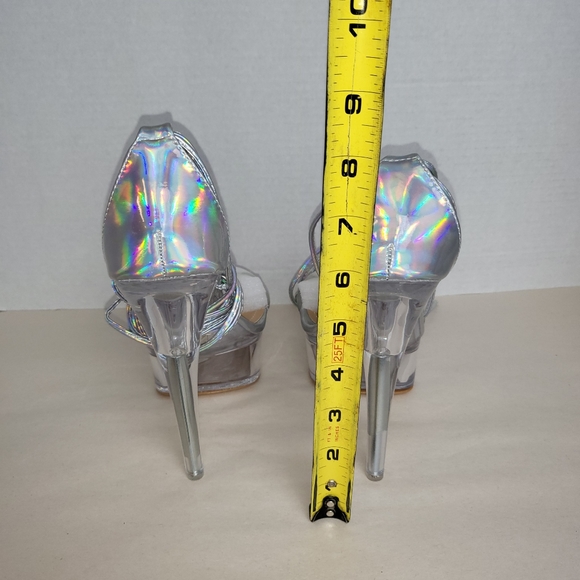 Miss Heel Silver and Clear Iridescent Lace up Platform Stiletto Size 7.5 - Picture 3 of 9